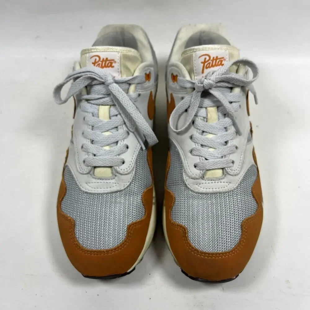 NIKE Air Max 1 Patta Monarch Mens 8 Leather Metallic Sneakers DH1348-001 Orange